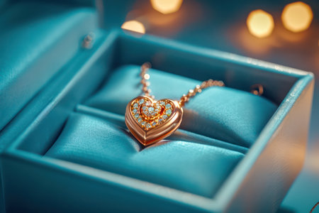 A stunning heart-shaped jewelry box with a delicate necklace, perfect for Valentine&#39;s Day The elegant design makes it a romantic keepsake for cherished memories The box features a smooth finish and intricate details, making it a thoughtful gift for any special woman in your life AI Generativeの素材