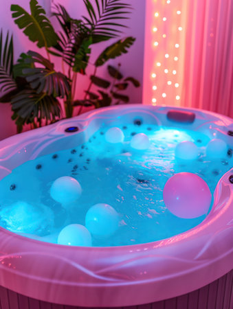Indulge in ultimate romance with a heart-shaped hot tub setup Perfect for Valentine&#39;s Day, anniversaries, or any special occasion Relax in luxurious comfort, surrounded by love and elegance  Enjoy intimate moments with your loved one in a truly unforgettable setting AI Generativeの素材