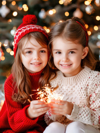 A group of children laugh and squeal with delight as they play with fireworks on a festive night  Surrounded by family and friends, their faces glow with excitement under the starlit sky The air is filled with the vibrant colors and joyful sounds of celebration, capturing the magic of shared memories and fun times AI Generativeの素材
