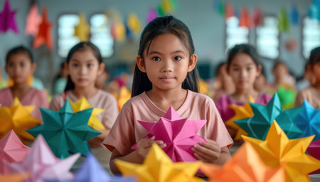 A group of people gather to craft traditional Ramadan lanterns, their hands deftly weaving intricate patterns  The activity highlights the cultural significance of Ramadan celebrations, emphasizing handmade decorations and community involvement  The lanterns, imbued with warmth and tradition, symbolize the spirit of the holy month AI Generativeの素材