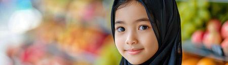 A vibrant family navigates a bustling Ramadan market, their faces lit with the joy of festive shopping Colorful fabrics, glistening spices, and tantalizing treats fill the air This is the heart of Ramadan, where families bond over the shared experience of preparing for the holy month AI Generativeの素材