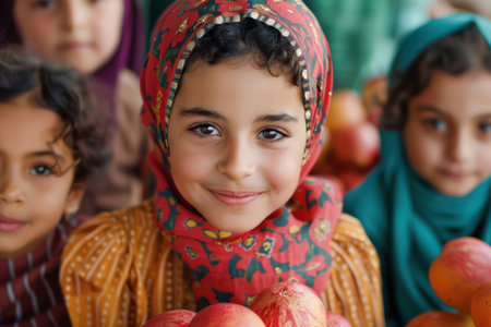 A group of children, radiant with joy, are engrossed in Ramadan-themed toys They playfully embody the spirit of the holy month, creating cherished memories and celebrating the traditions, culture, and togetherness that Ramadan brings Laughter and smiles fill the air, highlighting the happiness and fun that these festivities offer AI Generativeの素材
