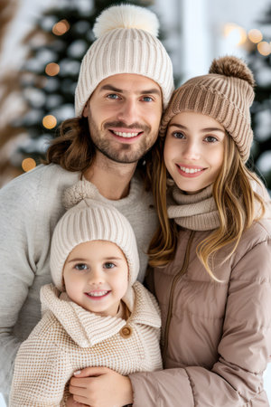 A heartwarming scene of a family ice skating together, embracing the joy of winter Laughter and smiles fill the air as they glide across the ice, creating cherished memories This festive activity offers a perfect opportunity for bonding and enjoying the season&#39;s magic AI Generativeの素材