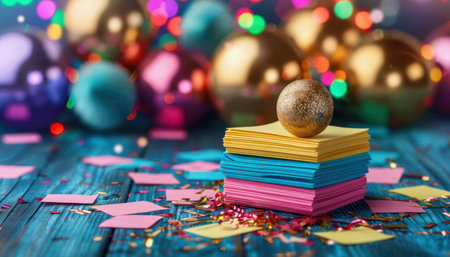 A vibrant and encouraging image perfect for New Year&#39;s Day! Colorful sticky notes are scattered on a background, each adorned with inspiring messages for goal setting and resolutions  The image evokes a sense of optimism and excitement for the new year, encouraging viewers to embrace change and achieve their dreams AI Generativeの素材