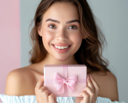 A mother&#39;s face radiates pure joy as she unwraps a thoughtful Mother&#39;s Day gift Her eyes sparkle with surprise and happiness, capturing the essence of love and appreciation The intimate moment celebrates motherhood with genuine emotion, leaving a lasting impression of pure bliss AI Generativeの素材
