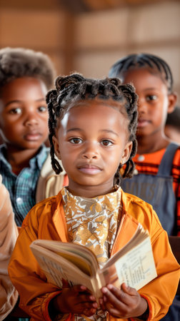 A classroom comes alive with the celebration of Black History Month Young students engage in interactive learning activities, embracing their cultural heritage and the historical significance of Black contributions  Their faces radiate excitement and curiosity as they learn about Black history and celebrate their identity AI Generativeの素材