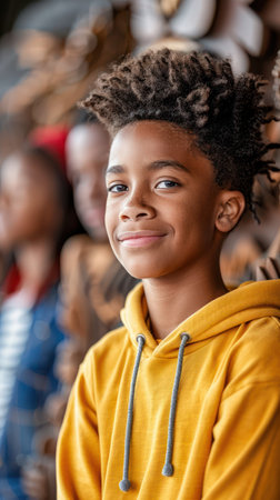 A diverse group of friends bond over shared history during Black History Month Their smiles reflect the joy of learning and celebrating Black culture at a vibrant museum Their educational outing fosters understanding and appreciation for a rich heritage AI Generativeの素材