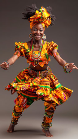 Celebrate Black History Month with a captivating photo of an empowered African American woman teaching traditional dance This vibrant image captures the beauty and grace of cultural heritage, fostering community connection and celebrating authentic moves and stories AI Generativeの素材