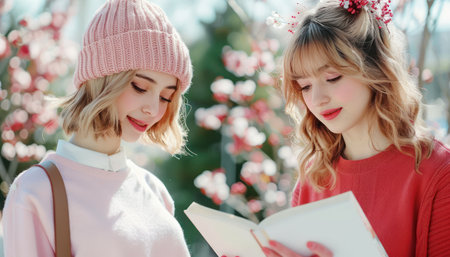 A vibrant celebration of World Book Day unfolds in a sun-drenched park Friends gather, exchanging well-loved books and sharing literary recommendations Laughter fills the air as they immerse themselves in the joy of reading, fostering community and a love for stories under the open sky AI Generativeの素材