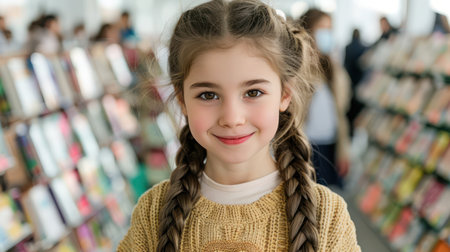 A vibrant school book fair buzzes with excitement as students browse shelves brimming with books  Celebrating World Book Day, the event promotes literacy through interactive activities and reading initiatives, inspiring a love for stories and learning AI Generativeの素材
