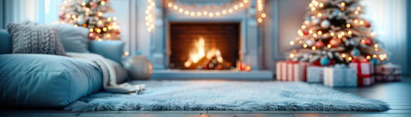 Embrace the warmth of the season with this enchanting New Year&#39;s Eve fireplace setting Glowing lights, festive Christmas trees, and a bounty of gifts create a cozy atmosphere for a heartwarming celebration Capture the joy of shared moments and create lasting memories as you welcome the New Year in style AI Generativeの素材