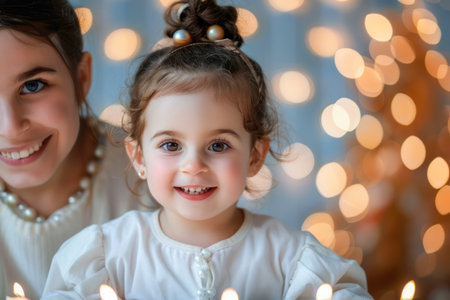 A heartwarming scene of a family celebrating Hanukkah with a traditional meal Laughter fills the room as they light the menorah, share stories, and enjoy delicious dishes The festive atmosphere radiates warmth and togetherness, capturing the essence of this joyous holiday AI Generativeの素材