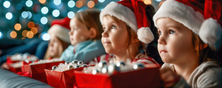 A heartwarming scene of a family gathered around the TV, sharing laughter and joy while watching classic Christmas movies Cozy blankets, twinkling lights, and delicious treats create a festive atmosphere as they bond over beloved holiday films, making lasting memories together AI Generativeの素材