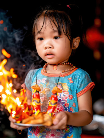 A festive night explodes with joy as children revel in the magic of fireworks Laughter and excitement fill the air, illuminated by the vibrant colors and sparks of the pyrotechnics This unforgettable moment captures the pure energy and magic of childhood AI Generativeの素材