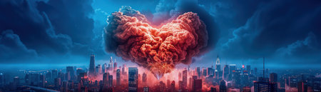 Capture the magic of Valentine&#39;s Day with stunning images of heart-shaped fireworks illuminating vibrant cityscapes Romantic urban settings create a backdrop for breathtaking displays, perfect for expressing love and capturing unforgettable moments AI Generativeの素材