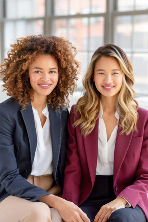 A group of women entrepreneurs engage in a lively discussion during Women&#39;s History Month, sharing business strategies and fostering economic empowerment The event highlights their commitment to advancing gender equality in the corporate world AI Generativeの素材
