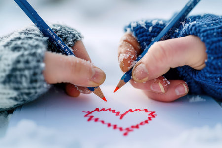 Capture the essence of love with this heartwarming image A couple writes heartfelt love letters to each other, their expressions filled with affection and adoration  A romantic gesture perfect for Valentine&#39;s Day, this scene embodies the beauty of expressing love through words AI Generativeの素材