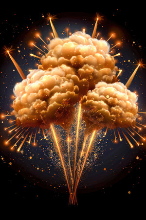 Vibrant fireworks paint the night sky with dazzling colors, celebrating Chinese New Year The spectacle of light and sound fills the air with joy and tradition, capturing the essence of the festive season  A breathtaking display of pyrotechnics against a backdrop of illuminated cityscapes AI Generativeの素材