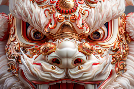 ## Vibrant Lion Masks: Celebrating Chinese New Year

These traditional lion masks, essential to Chinese New Year celebrations, embody strength, prosperity, and good luck Crafted with intricate details and vivid colors, they are a breathtaking display of artistry and cultural heritage Witness the lively spirit of the New Year as these masks take center stage in celebratory dances and performances AI Generativeの素材
