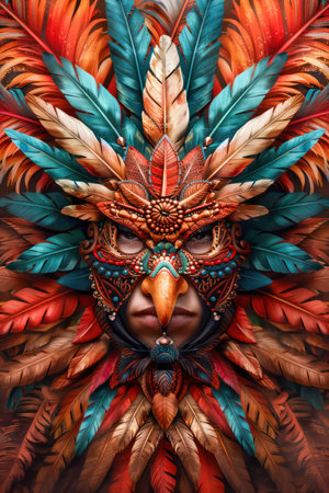 This captivating carnival mask is a masterpiece of artistic creation, boasting intricate designs and vibrant colors Crafted with meticulous detail, it embodies the spirit of exotic festivals and captures the essence of celebration A must-have for enthusiasts and collectors of decorative festival masks, this piece promises to add a touch of vibrancy and intrigue to any collection AI Generativeの素材