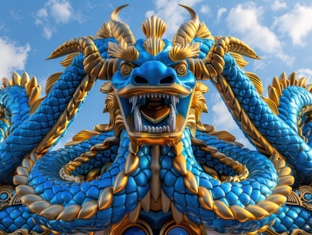 A towering parade float bursts with mythical creatures, showcasing a high fantasy world in vibrant color This spectacle of awe-inspiring design and grandeur transforms the carnival into a magical realm, offering an unforgettable experience for all who witness its vibrant extravaganza AI Generativeの素材