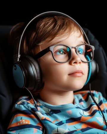 A child with autism beams with joy at a sensory-friendly movie screening, designed for neurodiversity The inclusive entertainment allows families to embrace the magic of cinema in a comfortable, accepting space This photo captures the essence of a sensory-friendly environment where everyone can enjoy the shared experience of film AI Generativeの素材