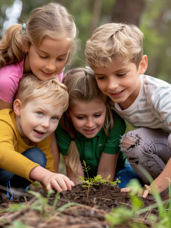 Students in an outdoor classroom discover the wonders of nature, engaging in hands-on learning experiences that foster environmental awareness  From exploring local ecosystems to conducting experiments in the open air, these innovative programs ignite curiosity and cultivate a deep connection with the natural world AI Generativeの素材
