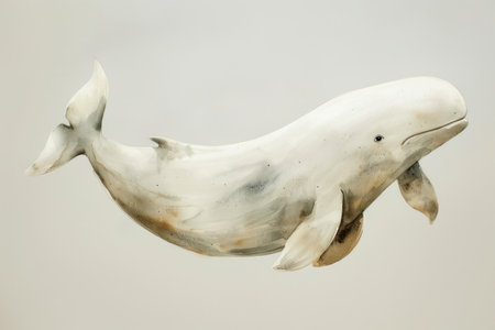 This charming watercolor beluga whale boasts a friendly face and soft, dreamy design Perfect for nursery art, it&#39;s ideal decor for baby rooms and kinder art The white background and adorable marine life artwork create a calming and whimsical atmosphere AI Generativeの素材