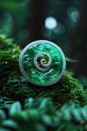 A captivating jade brooch exudes modern elegance with intricate silver detailing This exquisite piece showcases high-quality craftsmanship and timeless fashion appeal Ideal for sophisticated occasions, the brooch adds a touch of luxury and refinement to any ensemble AI Generativeの素材