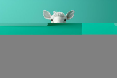 Charming white sheep adorably holds a blank sign against a vibrant teal backdrop, inviting you to fill it with your creative message This endearing animal image exudes a playful and whimsical spirit, perfect for capturing attention in advertising, marketing campaigns, and design projects AI Generativeの素材