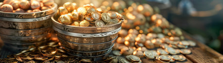 Step back in time to an ancient marketplace bustling with merchants selling rare and exotic coins Experience the vibrant atmosphere of a bygone era, where historical currency unfolds its fascinating story Discover the intricacies of ancient numismatics and witness the allure of these treasured relics AI Generativeの素材