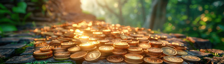 Ancient ruins yield a treasure trove! A hidden stash of foreign coins and lost riches discovered nestled within crumbling walls, offering a glimpse into a forgotten past AI Generativeの素材