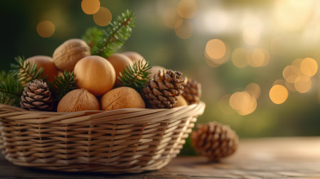 This captivating photo book, &quot;Creating Thoughtful Holiday Gift Baskets,&quot; is your ultimate guide to crafting unique and memorable gifts for the Christmas season Learn to select the perfect basket, assemble delicious treats, and create a festive presentation that will delight your loved ones AI Generativeの素材