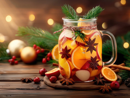 A festive Christmas punch recipe, perfect for holiday gatherings This easy-to-make drink features a delicious blend of citrus juices, spices, and sparkling water The vibrant colors and aroma of this punch will instantly evoke holiday cheer Enjoy this refreshing and festive drink with friends and family this Christmas AI Generativeの素材