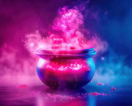 This enchanting cauldron, perfect for Halloween, evokes a mystical atmosphere with its bubbling smoke effect Ideal for parties, haunted houses, or home decor, it adds a touch of spooky magic Create a captivating scene with this enchanting prop, bringing the spirit of Halloween to life AI Generativeの素材