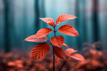 Immerse yourself in the serene beauty of autumn A tranquil forest scene bursts with vibrant red foliage, painting the woodscape in breathtaking fall colors Sunlight filters through the canopy, casting warm hues on the forest floor Capture the essence of tranquility and nature&#39;s artistry in this stunning display AI Generativeの素材