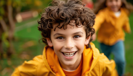 A vibrant scene of trick-or-treating fun! Kids in adorable costumes, from superheroes to spooky ghouls, excitedly collect treats on Halloween night Laughter fills the air as they revel in the spooky adventure This photo captures the joy and excitement of this beloved holiday tradition AI Generativeの素材