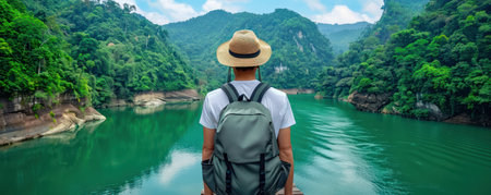 Escape to paradise! This captivating photo showcases the perfect solo travel experience: a serene forest apartment nestled amidst lush greenery, offering tranquility and relaxation Adventure awaits on a cruise adventure, promising breathtaking views and exciting explorations Rejuvenate your soul and create unforgettable memories in this idyllic destination AI Generativeの素材