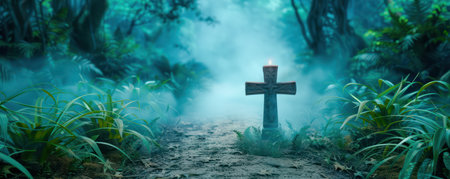 A chilling scene of a spooky graveyard, shrouded in eerie fog Glowing tombstones, skeletal figures, and haunting sounds create an atmosphere of Halloween dread Perfect for setting a spine-tingling mood for your next spooky project AI Generativeの素材