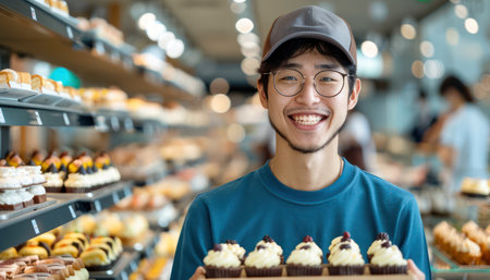A vibrant street scene in Bangkok&#39;s Chinatown, Yaowarat Road, where locals indulge in traditional Thai desserts Colourful stalls and street vendors offer a mouthwatering array of sweet treats, from mango sticky rice to steamed dumplings Capture the authentic flavors and lively atmosphere of Bangkok&#39;s dessert scene AI Generativeの素材