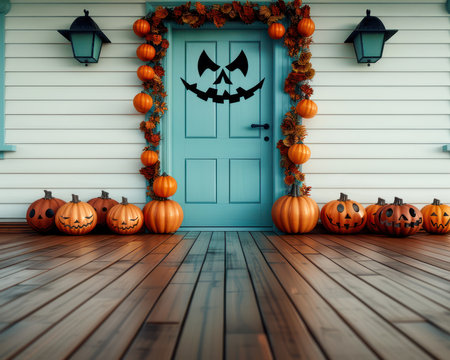 Create a frightfully festive Halloween front porch with these spooky decor ideas! From a classic jack-o'-lantern to a charming garland, find inspiration for creating a welcoming and eerie atmosphere for your home Stock photos capture the essence of Halloween decor, from spooky to whimsical AI Generativeの素材