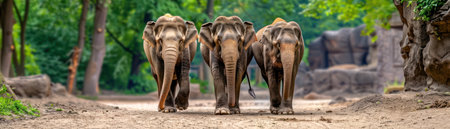 A joyous family enjoys a summer day at the zoo, learning about elephants during an educational outing The children are captivated by the majestic animals, while parents share smiles and memories The scene captures the essence of family bonding and a love for wildlife AI Generativeの素材