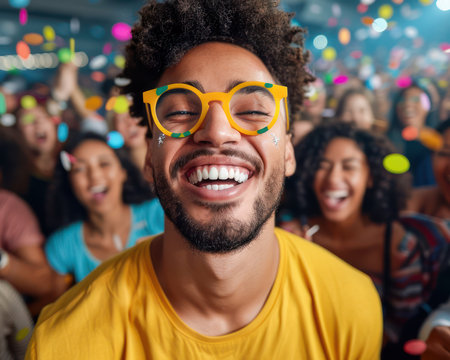 Celebrate the New Year with friends and family! Capture the festive party atmosphere, vibrant confetti showers, and joyful smiles as you ring in the new year with fun and laughter Create unforgettable memories with this joyous image AI Generativeの素材
