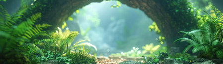 Escape into a serene woodland archway where tranquility reigns This enchanting forest pathway invites you to immerse yourself in nature's beauty, offering a picture-perfect moment of peace and serenity Breathe in the fresh air, feel the soft earth beneath your feet, and let the gentle rustling of leaves lull you AI Generativeの素材