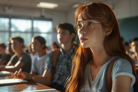 A vibrant classroom bursts with energy as enthusiastic students embrace the new school year Their faces radiate joy and excitement as they actively engage in learning The atmosphere is positive and stimulating, capturing the pure thrill of knowledge and the promise of a bright academic future AI Generativeの素材