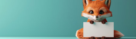 Introducing an endearing illustration featuring a charming fox holding a blank sign against a serene teal backdrop This customizable design invites you to unleash your creativity by adding personalized messages, logos, or text for use in projects, presentations, and marketing campaigns Its versatility extends to creating posters, flyers, social media posts, and more AI Generativeの素材
