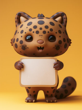 Present your creative vision with this enchanting digital art piece featuring an adorable spotted leopard showcasing a blank sign against a vibrant yellow backdrop Perfect for designers, posters, and digital projects, this playful illustration adds a touch of charm and whimsy to any concept AI Generativeの素材