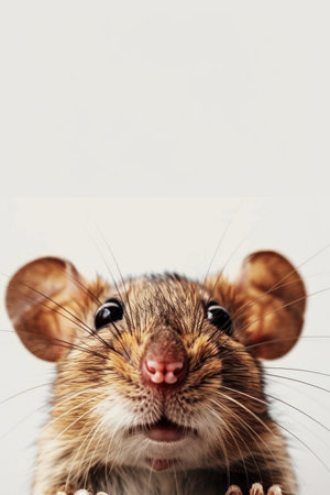 Capture the charm of the animal kingdom with this adorable close-up image of a curious mouse Its big, inquisitive eyes and playful whiskers draw the viewer in, revealing the captivating beauty of these tiny creatures Perfect for animal lovers, nature enthusiasts, and educational projects, this photo provides an up-close glimpse into the hidden world of rodents and wildlife AI Generativeの素材
