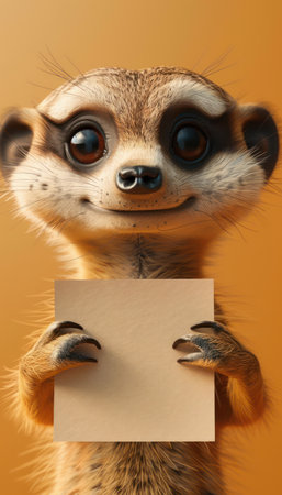 Charming meerkat holds a blank sign, ready for you to customize with your own message or image Perfect for marketing, promotions, or personal use, this adorable animal-themed design adds a touch of cuteness and playfulness to your communication Let the meerkat be your ambassador, delivering your message with a smile AI Generativeの素材