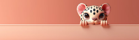 Capture the captivating charm of a playful baby leopard in this adorable digital art Its curious eyes peek over a surface, framed against a soft peach background Perfect for wall art, prints, and digital decor, this image will add a whimsical touch to any space, evoking feelings of joy and wonder AI Generativeの素材